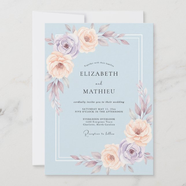 Convite Casamento de Ranúnculo Eucalipto em Mauve Silencia (Frente)
