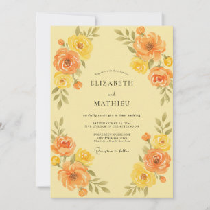 Convite Casamento de Ranúnculo Eucalipto Laranja Dourado
