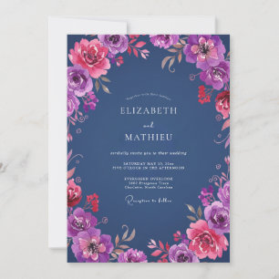 Convite Casamento de Ranúnculo Eucalipto Magenta Ameixa