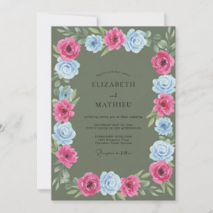 Convite Casamento de Ranúnculo Eucalipto Magenta Oliva