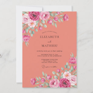 Convite Casamento de Ranúnculo Eucalipto Magenta Terracota
