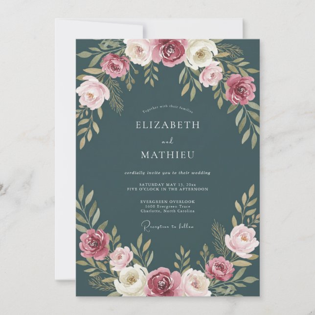 Convite Casamento de Ranúnculo Eucalipto Malva Ardósia (Frente)