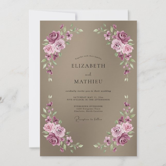 Convite Casamento de Ranúnculo Eucalipto Malva Suave Bege (Frente)