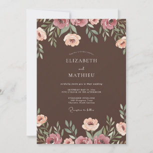 Convite Casamento de Ranúnculo Eucalipto Mauve Cacau