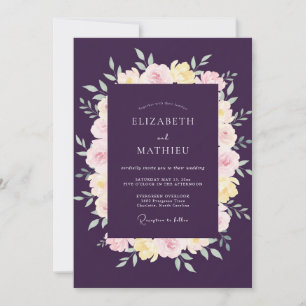 Convite Casamento de Ranúnculo Eucalipto Pastel Ameixa