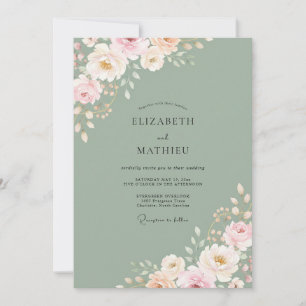 Convite Casamento de Ranúnculo Eucalipto Rosa Sage Silenci