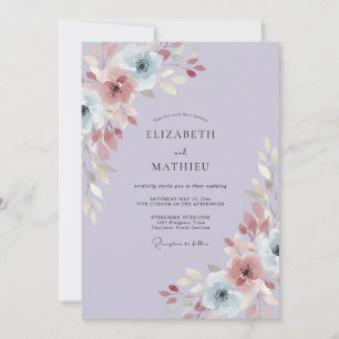 Convite Casamento de Ranúnculo Eucalipto Roxo Azulado