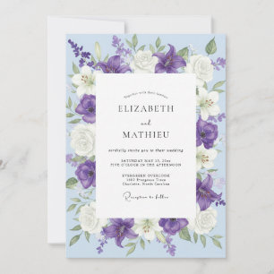 Convite Casamento de Ranúnculo Eucalipto Roxo Azulado