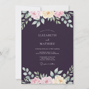 Convite Casamento de Ranúnculo Eucalipto Roxo Fundo