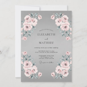 Convite Casamento de Ranúnculo Eucalipto Roxo Prateado