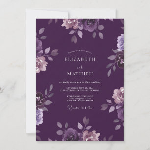 Convite Casamento de Ranúnculo Eucalipto Violeta Profundo