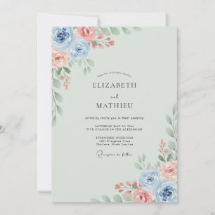 Convite Casamento de Ranúnculo Salmão Periwinkle Eucalipto