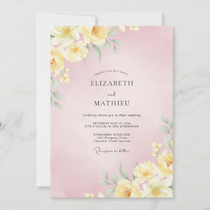 Convite Casamento de Ranunculus Amarelo Eucalipto Rosa Sua