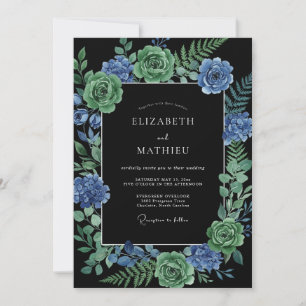 Convite Casamento de Ranunculus Ciano com Eucalipto Preto