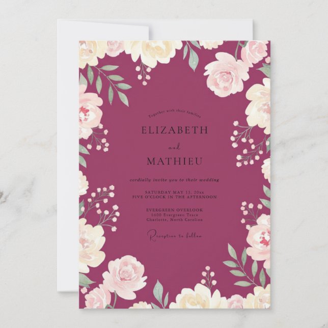 Convite Casamento de Ranunculus com Aquarela de Frutas (Frente)