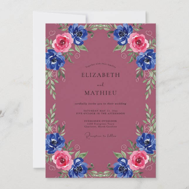 Convite Casamento de Ranunculus com Berilo Cobalto (Frente)