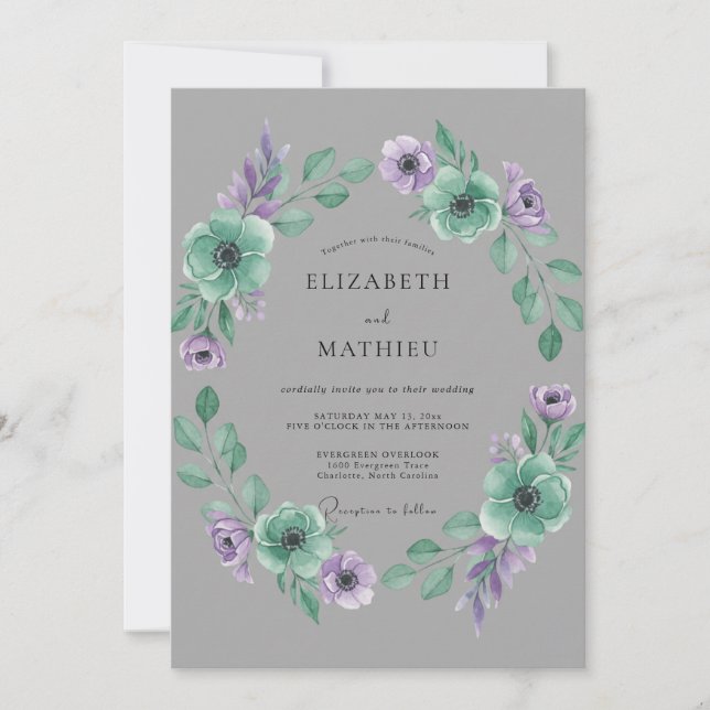 Convite Casamento de Ranunculus com Eucalipto Suave em Sla (Frente)