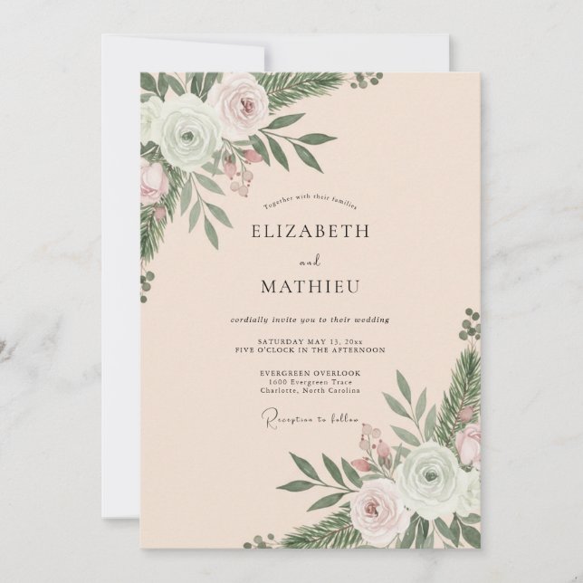 Convite Casamento de Ranunculus com Folhagem de Eucalipto  (Frente)