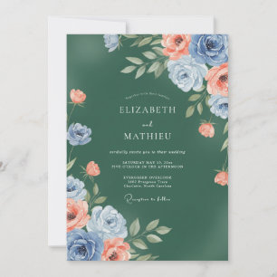 Convite Casamento de Ranunculus Corais Esmeralda Eucalipto