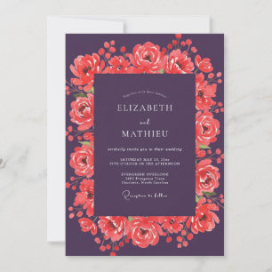 Convite Casamento de Ranunculus Coral Eucalipto Ameixa