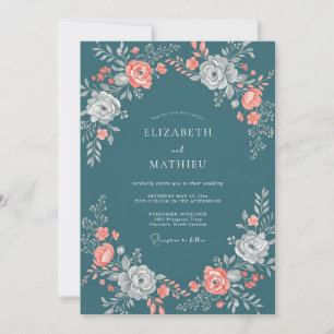 Convite Casamento de Ranunculus Coral Slate Eucalipto Sile