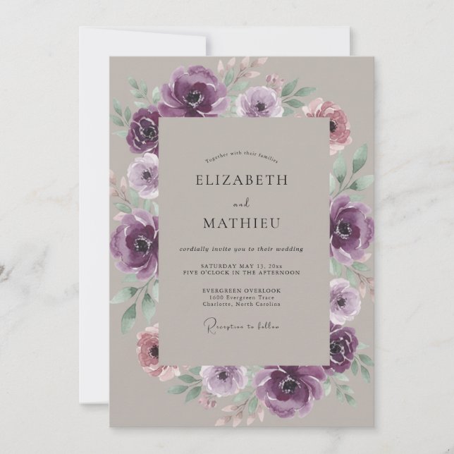 Convite Casamento de Ranunculus de Âmbar Taupe com Eucalip (Frente)
