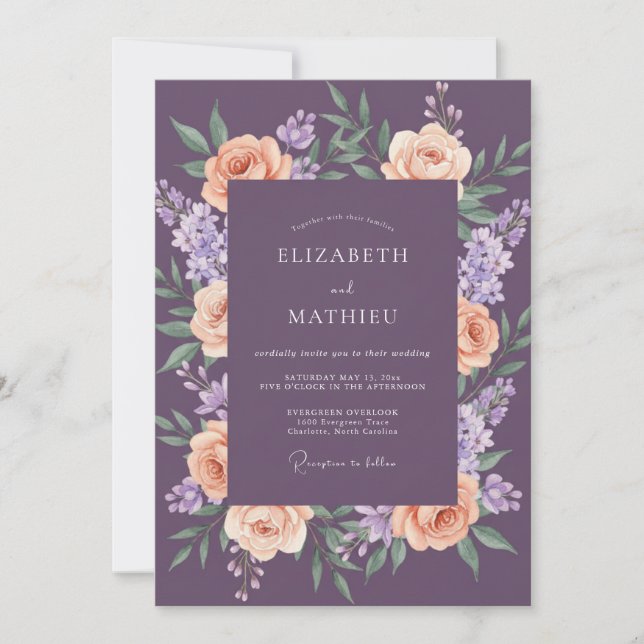 Convite Casamento de Ranunculus de Ameixa Abricó Muted Euc (Frente)