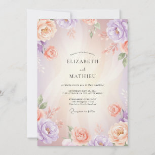 Convite Casamento de Ranunculus de Coral Lavanda Eucalipto