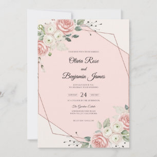 Convite Casamento de Ranunculus de Coral Pastel com Eucali