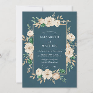 Convite Casamento de Ranunculus de Creme Ardósia com Eucal