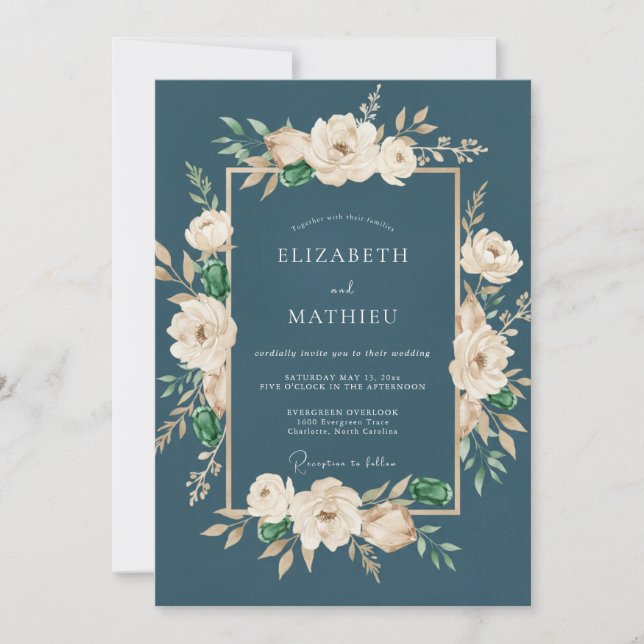 Convite Casamento de Ranunculus de Creme Ardósia com Eucal (Frente)