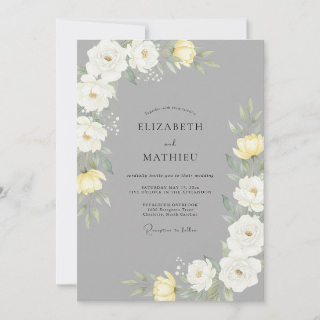 Convite Casamento de Ranunculus de Eucalipto Amarelo Ardós (Frente)