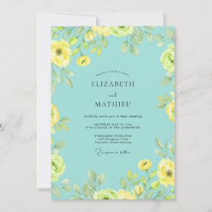 Convite Casamento de Ranunculus de Eucalipto Aqua Limão