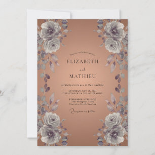 Convite Casamento de Ranunculus de Eucalipto Cobre Prata