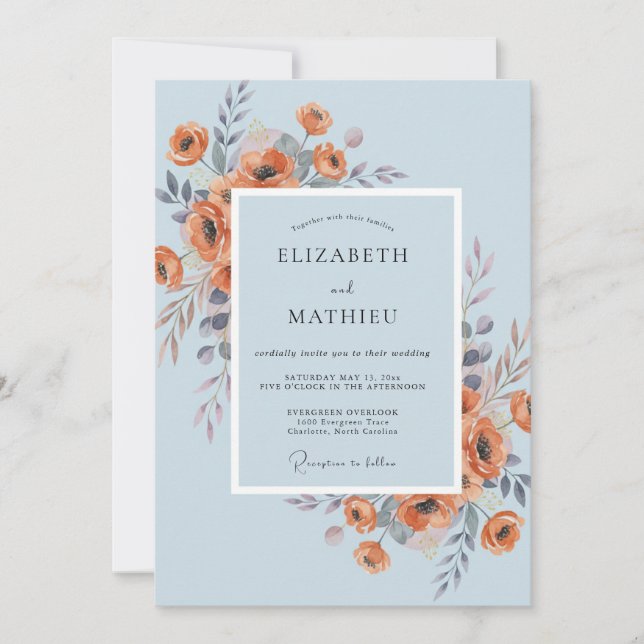 Convite Casamento de Ranunculus de Eucalipto com Céu de Te (Frente)