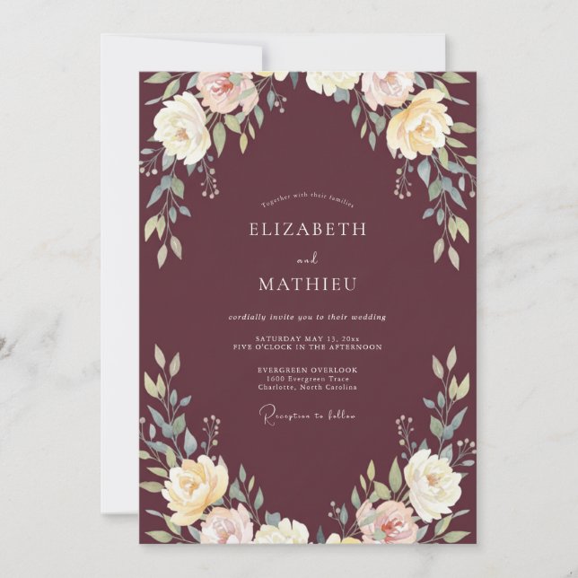Convite Casamento de Ranunculus de Eucalipto com Creme Bor (Frente)