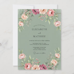 Convite Casamento de Ranunculus de Eucalipto com Oliva Emp