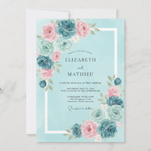 Convite Casamento de Ranunculus de Eucalipto com Rosa Aqua