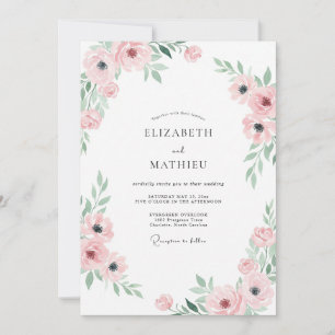 Convite Casamento de Ranunculus de Eucalipto Rosa Pálido