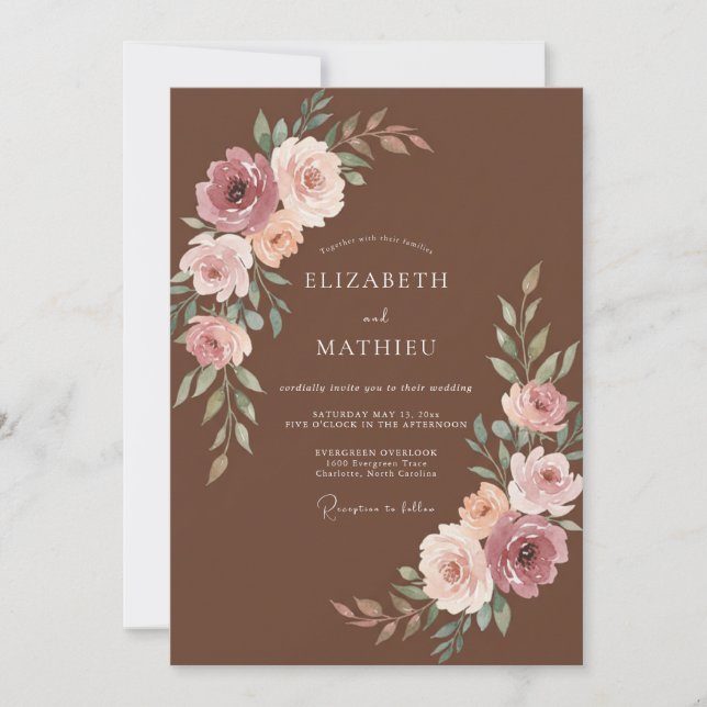 Convite Casamento de Ranunculus de Eucalipto Rosa Poeira d (Frente)