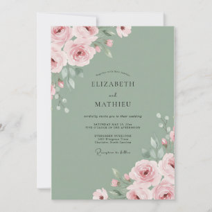 Convite Casamento de Ranunculus de Eucalipto Rosa Suave