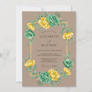 Convite Casamento de Ranunculus de Hortelã Amarelo e Eucal