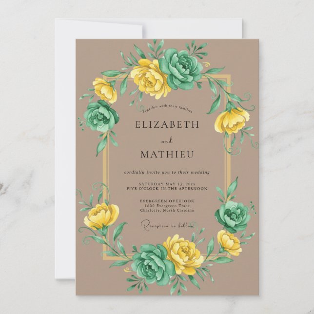 Convite Casamento de Ranunculus de Hortelã Amarelo e Eucal (Frente)