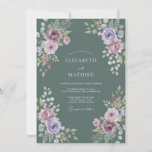 Convite Casamento de Ranunculus de Lavanda em Ardósia com 