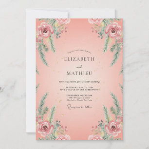 Convite Casamento de Ranunculus de Salmão com Folhagem de