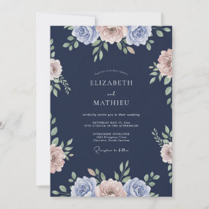 Convite Casamento de Ranunculus Eucalipto à Meia-Noite
