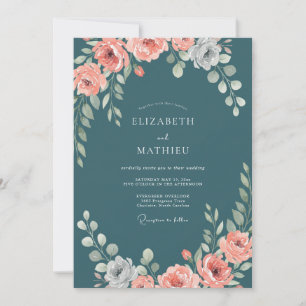 Convite Casamento de Ranunculus Eucalipto Aço Pêssego