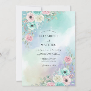 Convite Casamento de Ranunculus Eucalipto Água Pêssego
