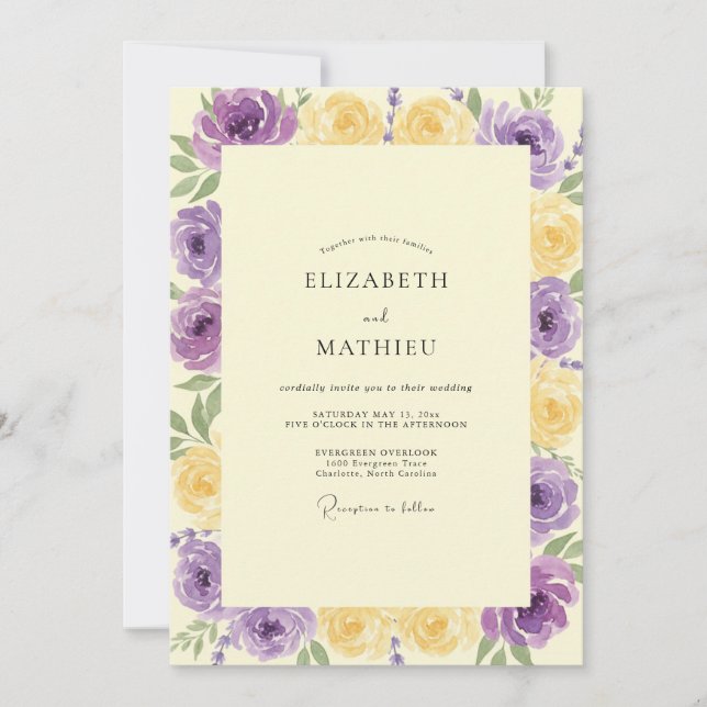 Convite Casamento de Ranunculus Eucalipto Amarelo Ámbar (Frente)