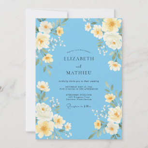 Convite Casamento de Ranunculus Eucalipto Amarelo Céu